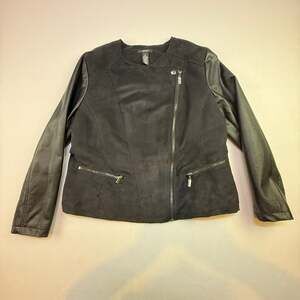 Alfani Women Jacket Blazer PM Petite Navy Two Tone Faux Suede Zip